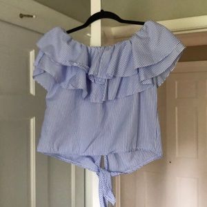 Blue & white striped strapless top!